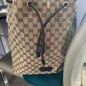 Gucci Brown Canvas Drawstring Backpack